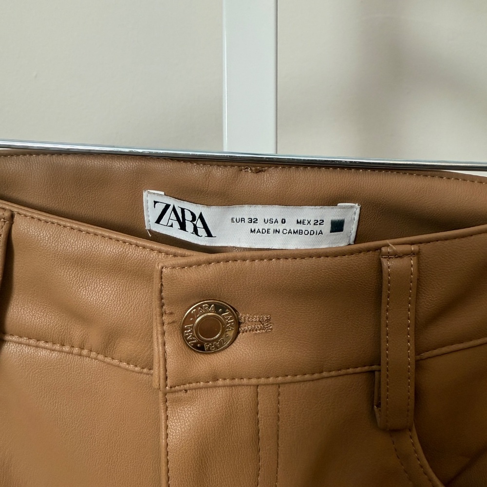 Zara‎ Faux Leather Wide Leg Pants whisky size 0 - Picture 2 of 6
